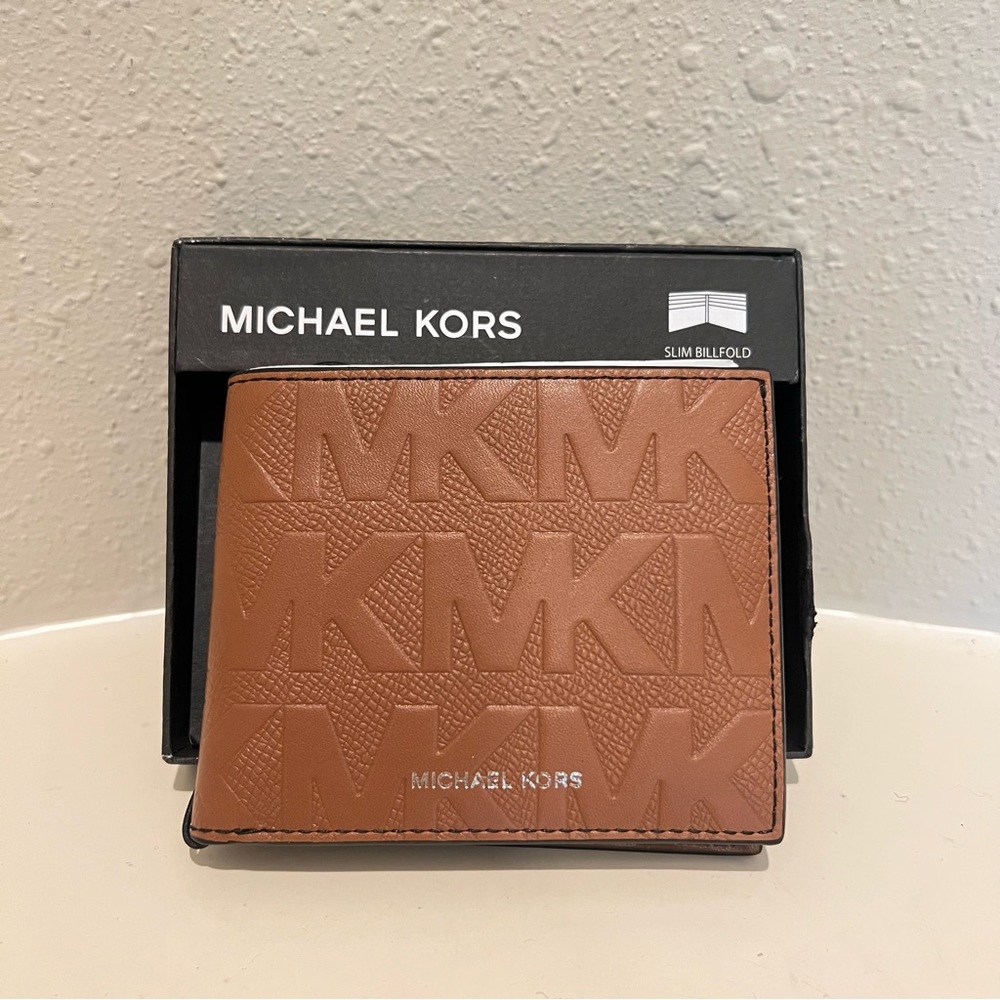 Michael Kors Men’s Slim Billfold Signature Tan Wallet OS NIB